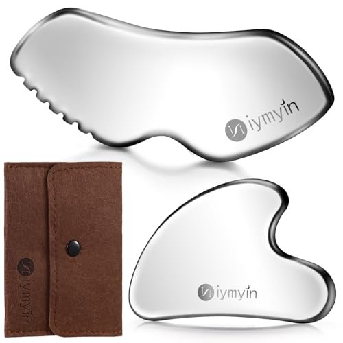 2-Pack Stainless Steel Gua Sha Facial Tools for Jaw Lift, Lymphatic Drainage & Skin Tightening - Silver Avelisse