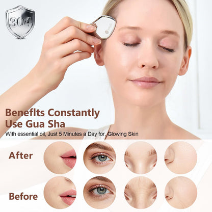 2-Pack Stainless Steel Gua Sha Facial Tools for Jaw Lift, Lymphatic Drainage & Skin Tightening - Silver Avelisse