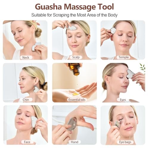 2-Pack Stainless Steel Gua Sha Facial Tools for Jaw Lift, Lymphatic Drainage & Skin Tightening - Silver Avelisse