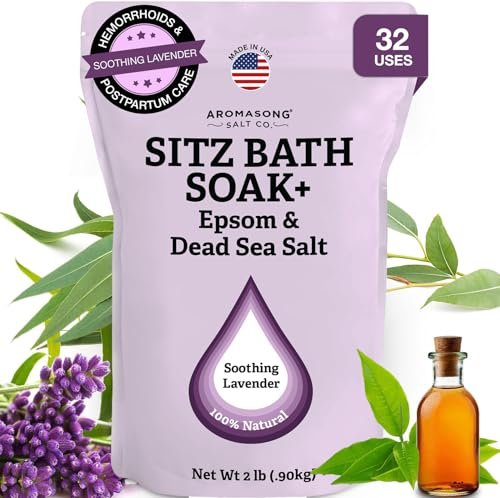Aromasong Sitz Bath Soak 2lb – Dead Sea & Epsom Salt Soak for Hemorrhoid & Postpartum Care, with Lavender, Chamomile & Tea Tree, Natural Sitz Bath Salts, Made in USA Avelisse