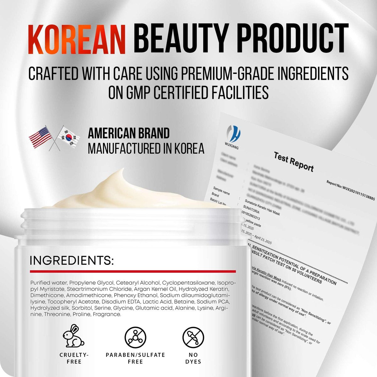 SUNATORIA Korean Keratin Hair Mask for Damaged Hair - Deep Conditioning Treatment with Hydrolyzed Silk, Argan Oil & 8 Amino Acids | Strengthens, Smooths & Nourishes, Sulfate-Free | 8.4 fl oz Avelisse