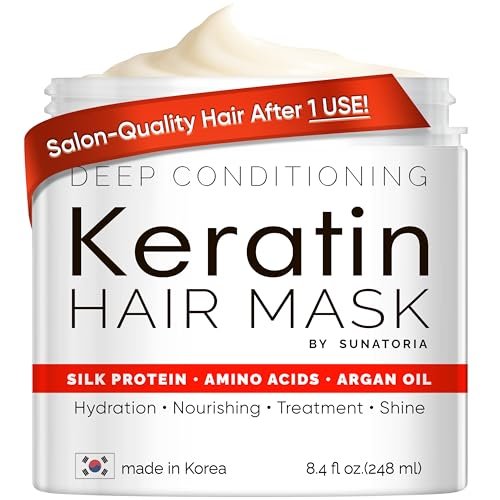 SUNATORIA Korean Keratin Hair Mask for Damaged Hair - Deep Conditioning Treatment with Hydrolyzed Silk, Argan Oil & 8 Amino Acids | Strengthens, Smooths & Nourishes, Sulfate-Free | 8.4 fl oz Avelisse