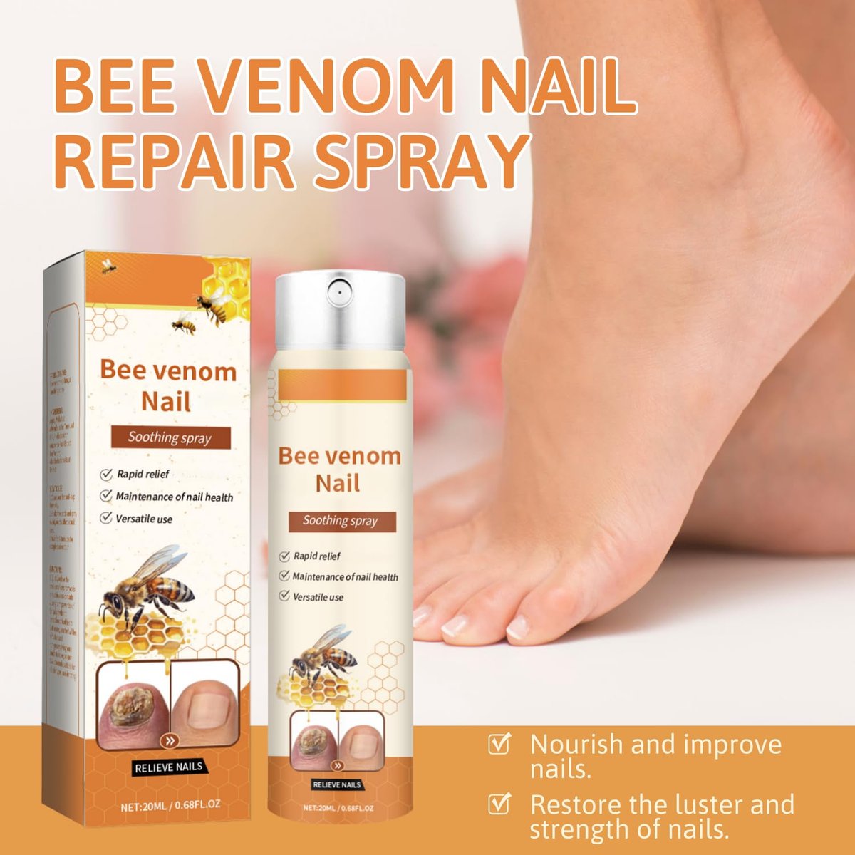 2-Pack Bee Venom Nail Soothing Spray - Advanced Nail Repair & Nourishing Treatment for Toenails and Fingernails Avelisse