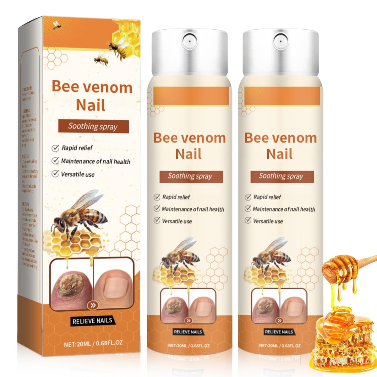 2-Pack Bee Venom Nail Soothing Spray - Advanced Nail Repair & Nourishing Treatment for Toenails and Fingernails Avelisse