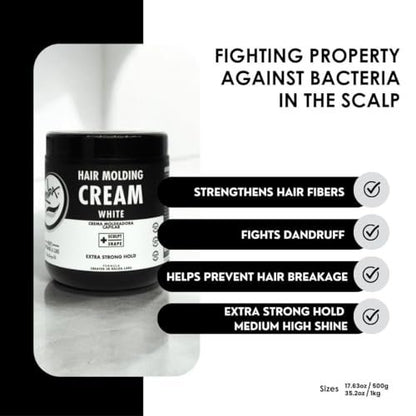 Rolda White Molding Hair Cream for Men - Curl-Defining Styling Cream with Medium-Strong Hold, Natural Finish, Medium Shine, Anti-Frizz & Moisturizing - Alcohol & Paraben-Free (17.6 oz) Avelisse
