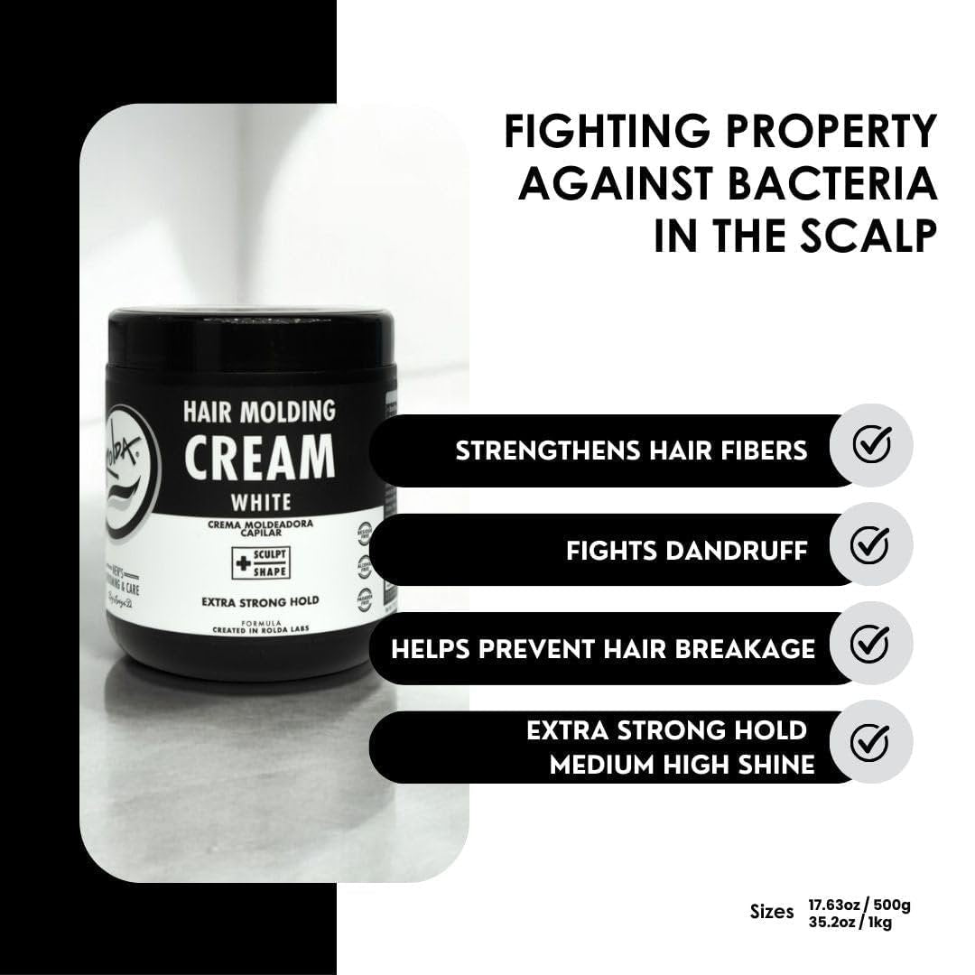 Rolda White Molding Hair Cream for Men - Curl-Defining Styling Cream with Medium-Strong Hold, Natural Finish, Medium Shine, Anti-Frizz & Moisturizing - Alcohol & Paraben-Free (17.6 oz) Avelisse