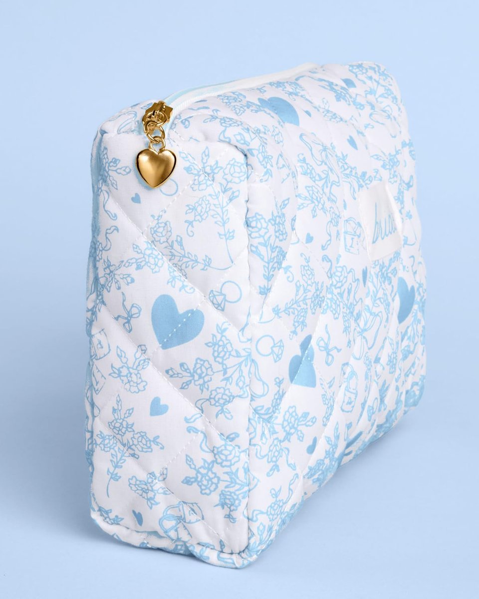 xo, Fetti Bride Cosmetic Bag - Quilted Something Blue | Bachelorette Gift, Bridal Shower Toiletry, Travel Makeup Bag Avelisse