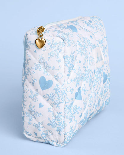 xo, Fetti Bride Cosmetic Bag - Quilted Something Blue | Bachelorette Gift, Bridal Shower Toiletry, Travel Makeup Bag Avelisse