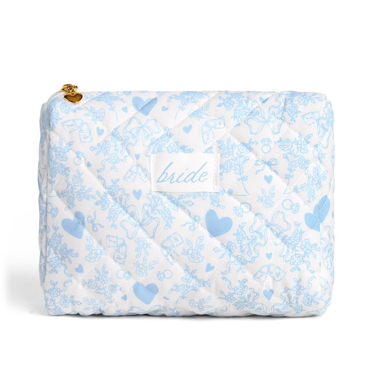xo, Fetti Bride Cosmetic Bag - Quilted Something Blue | Bachelorette Gift, Bridal Shower Toiletry, Travel Makeup Bag Avelisse