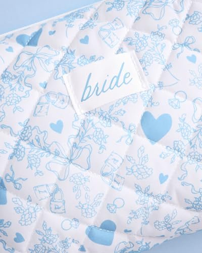 xo, Fetti Bride Cosmetic Bag - Quilted Something Blue | Bachelorette Gift, Bridal Shower Toiletry, Travel Makeup Bag Avelisse