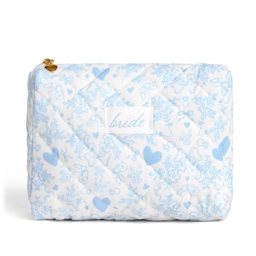 xo, Fetti Bride Cosmetic Bag - Quilted Something Blue | Bachelorette Gift, Bridal Shower Toiletry, Travel Makeup Bag Avelisse
