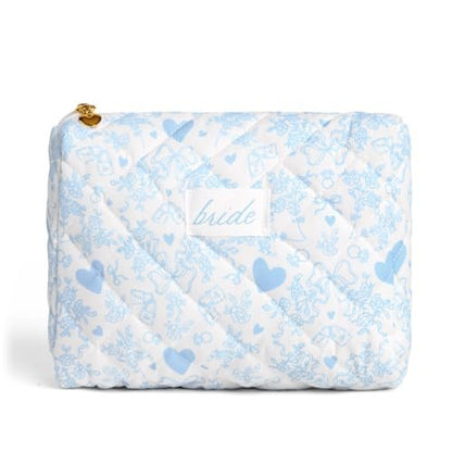 xo, Fetti Bride Cosmetic Bag - Quilted Something Blue | Bachelorette Gift, Bridal Shower Toiletry, Travel Makeup Bag Avelisse
