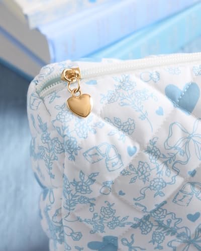 xo, Fetti Bride Cosmetic Bag - Quilted Something Blue | Bachelorette Gift, Bridal Shower Toiletry, Travel Makeup Bag Avelisse