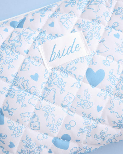 xo, Fetti Bride Cosmetic Bag - Quilted Something Blue | Bachelorette Gift, Bridal Shower Toiletry, Travel Makeup Bag Avelisse