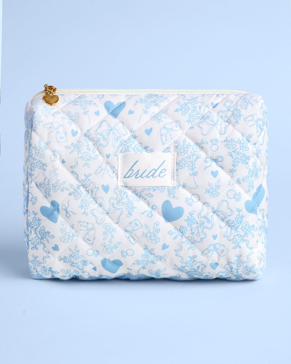 xo, Fetti Bride Cosmetic Bag - Quilted Something Blue | Bachelorette Gift, Bridal Shower Toiletry, Travel Makeup Bag Avelisse