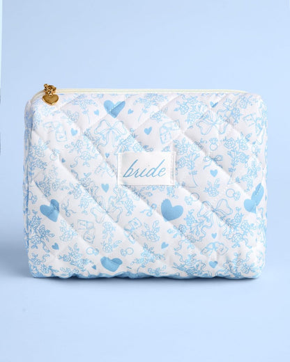 xo, Fetti Bride Cosmetic Bag - Quilted Something Blue | Bachelorette Gift, Bridal Shower Toiletry, Travel Makeup Bag Avelisse