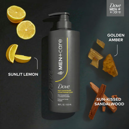 Dove Men+Care 2-in-1 Shampoo + Conditioner Anti-Dandruff, Pyrithione Zinc, 18 oz