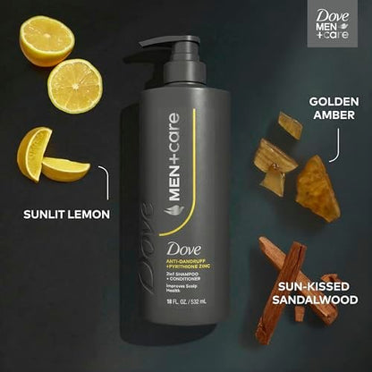 Dove Men+Care 2-in-1 Shampoo + Conditioner Anti-Dandruff, Pyrithione Zinc, 18 oz