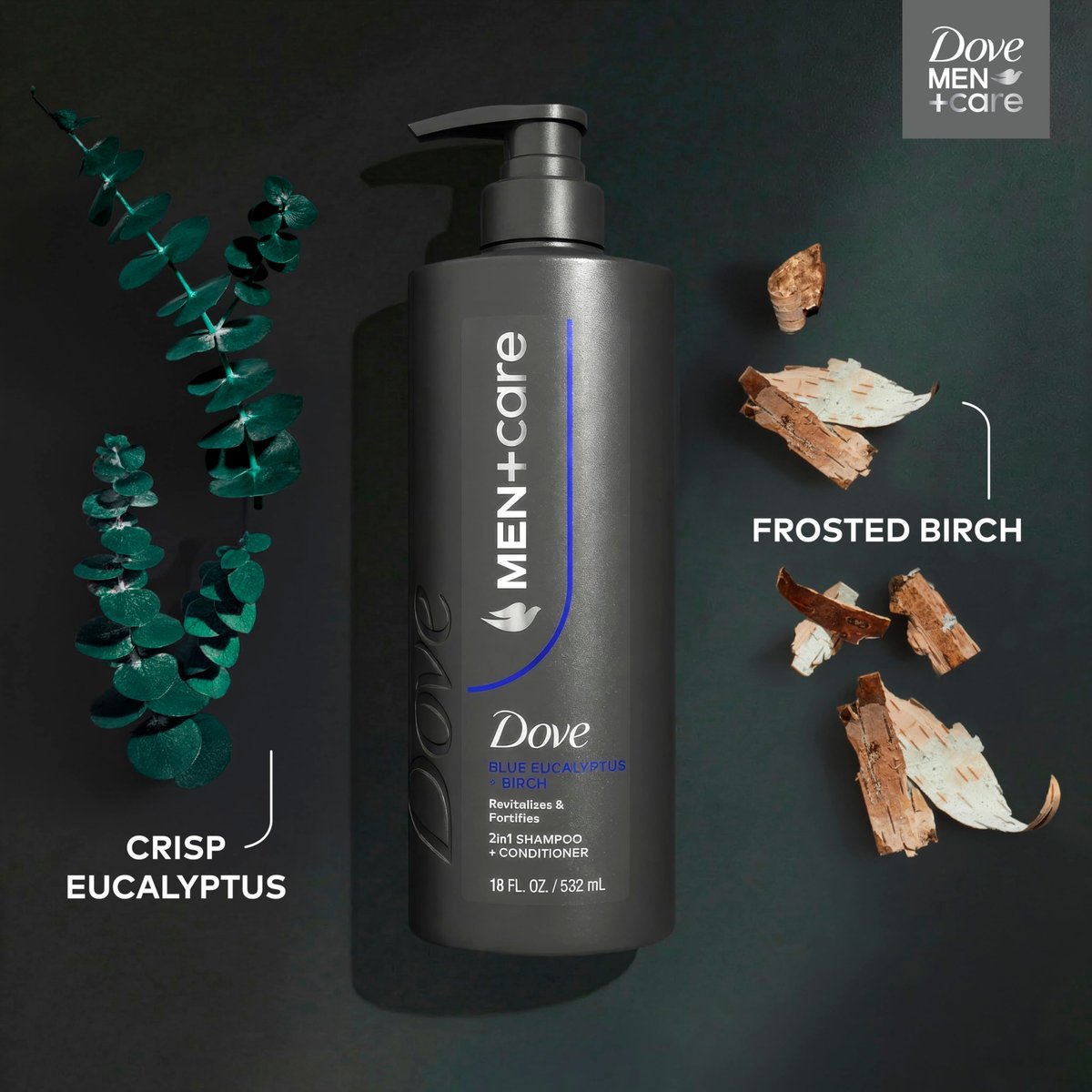DOVE MEN + CARE Shampoo Eucalyptus & Birch 18 fl oz - Revitalizes & Fortifies for Real Hair Strength - görsel 9