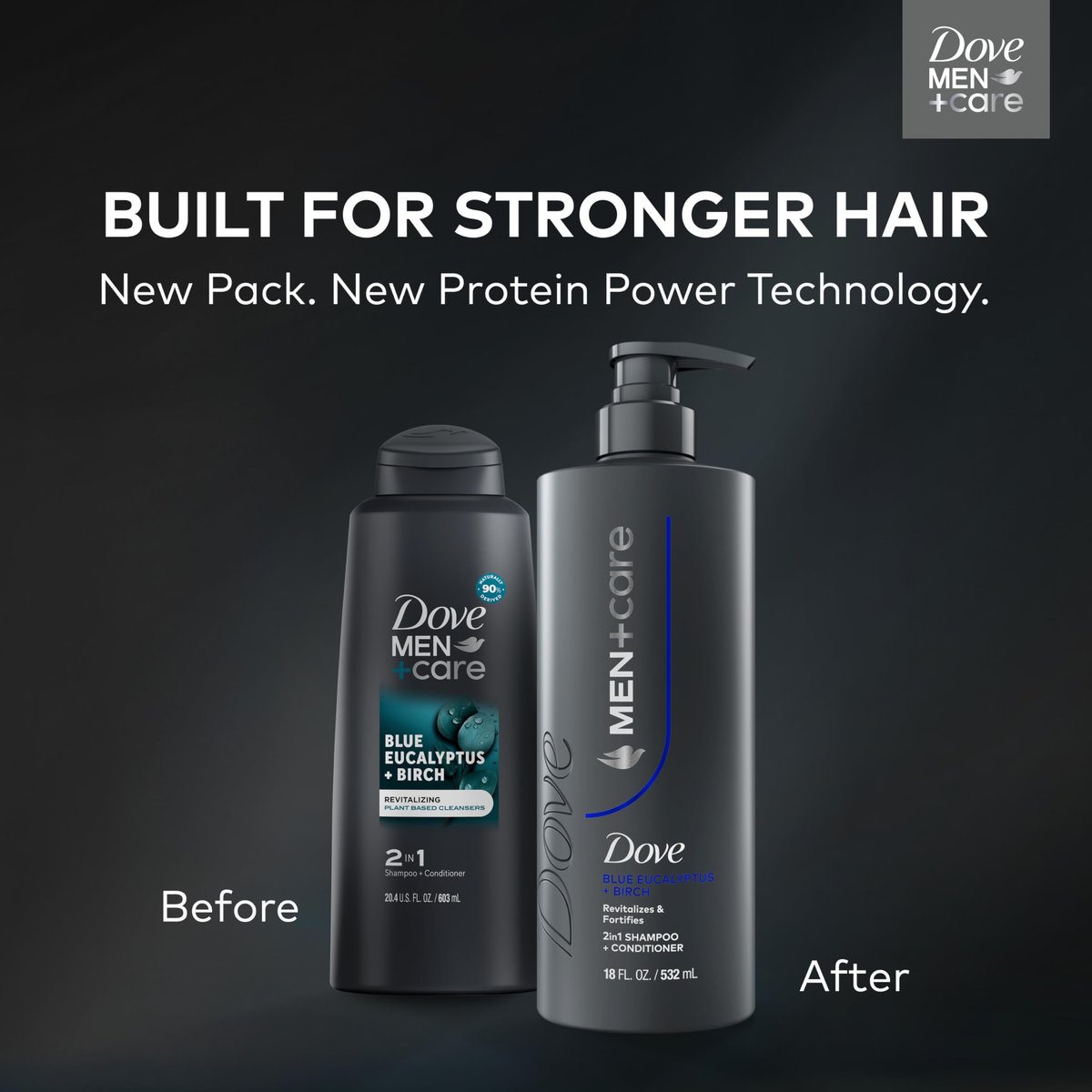 DOVE MEN + CARE Shampoo Eucalyptus & Birch 18 fl oz - Revitalizes & Fortifies for Real Hair Strength - görsel 5