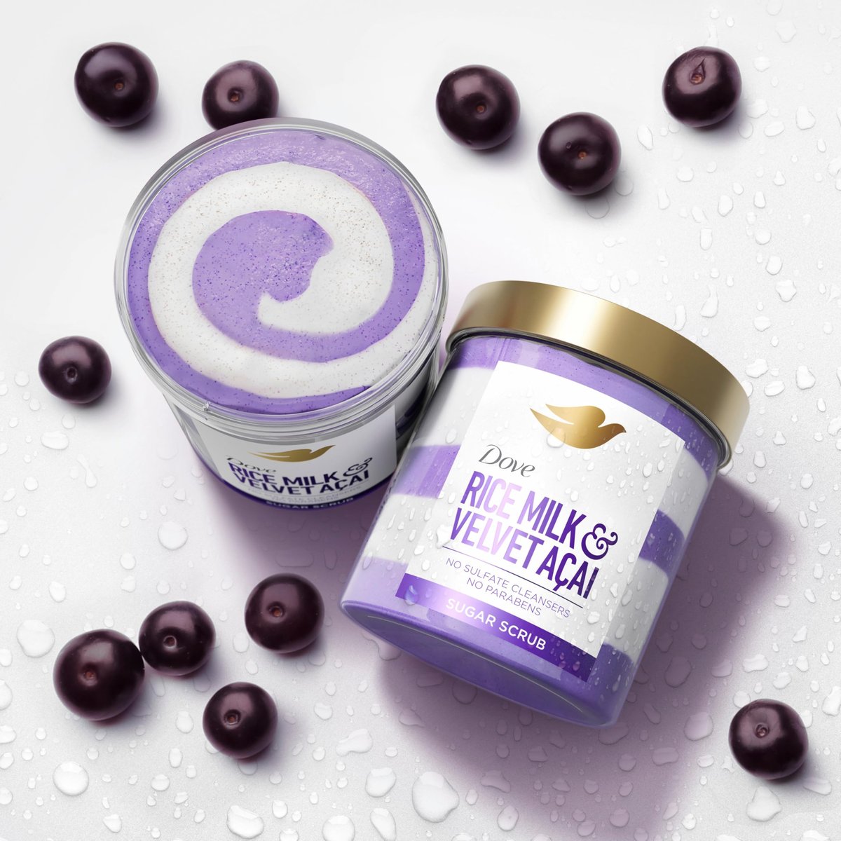 Dove Sugar Body Scrub Velvet Acai & Rice Milk for Women – Exfoliated & Hydrated Skin, 15 OZ Avelisse