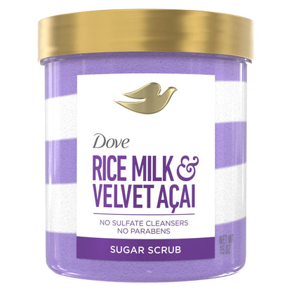 Dove Sugar Body Scrub Velvet Acai & Rice Milk for Women – Exfoliated & Hydrated Skin, 15 OZ Avelisse