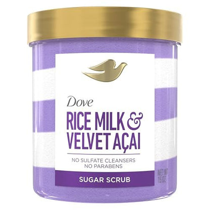 Dove Sugar Body Scrub Velvet Acai & Rice Milk for Women – Exfoliated & Hydrated Skin, 15 OZ Avelisse