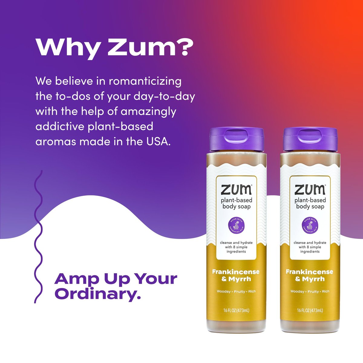 Zum Body Soap - Frankincense & Myrrh - 16 fl oz (2 Pack) - Natural Liquid Hand & Body Wash Avelisse