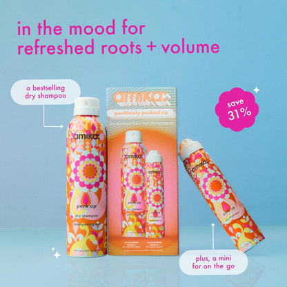 Amika Positively Perked Up Dry Shampoo Duo | Gift Set for Refreshing Hair Between Wash Days Avelisse