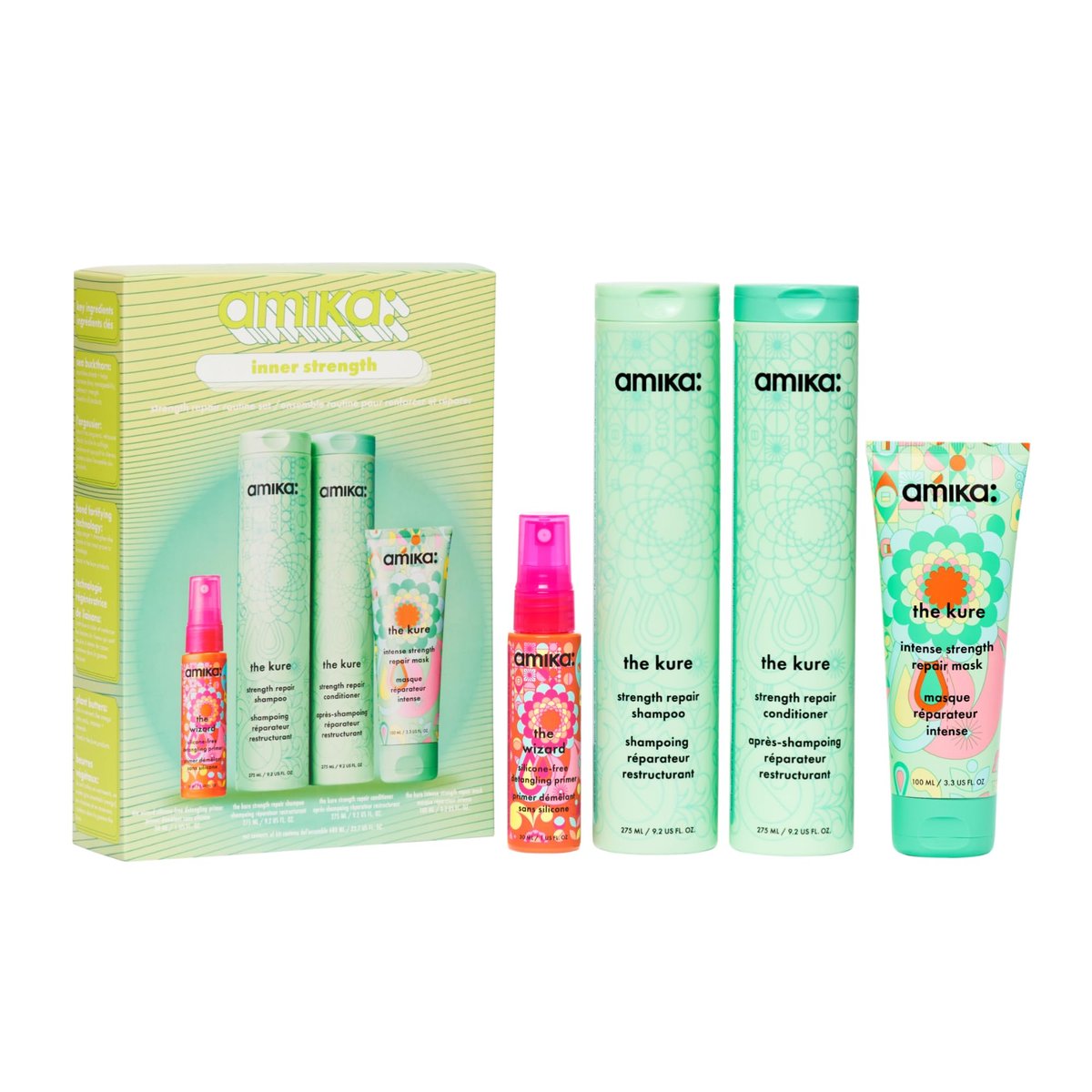 Amika Inner Strength Repair Routine Set – Shampoo, Conditioner & Treatment for Dry, Damaged Hair Avelisse