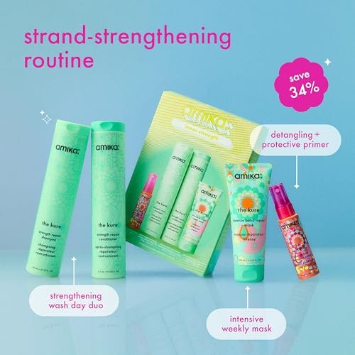 Amika Inner Strength Repair Routine Set – Shampoo, Conditioner & Treatment for Dry, Damaged Hair Avelisse