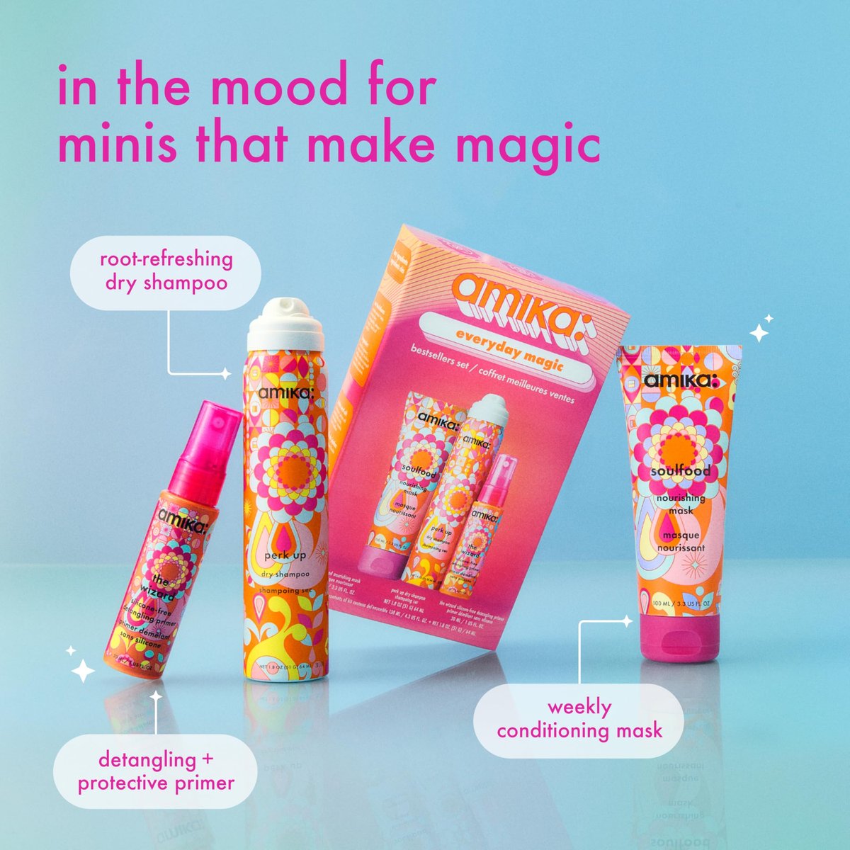 Amika Everyday Magic Bestsellers Set | Travel-Size Hair Care Gift for All Hair Types Avelisse