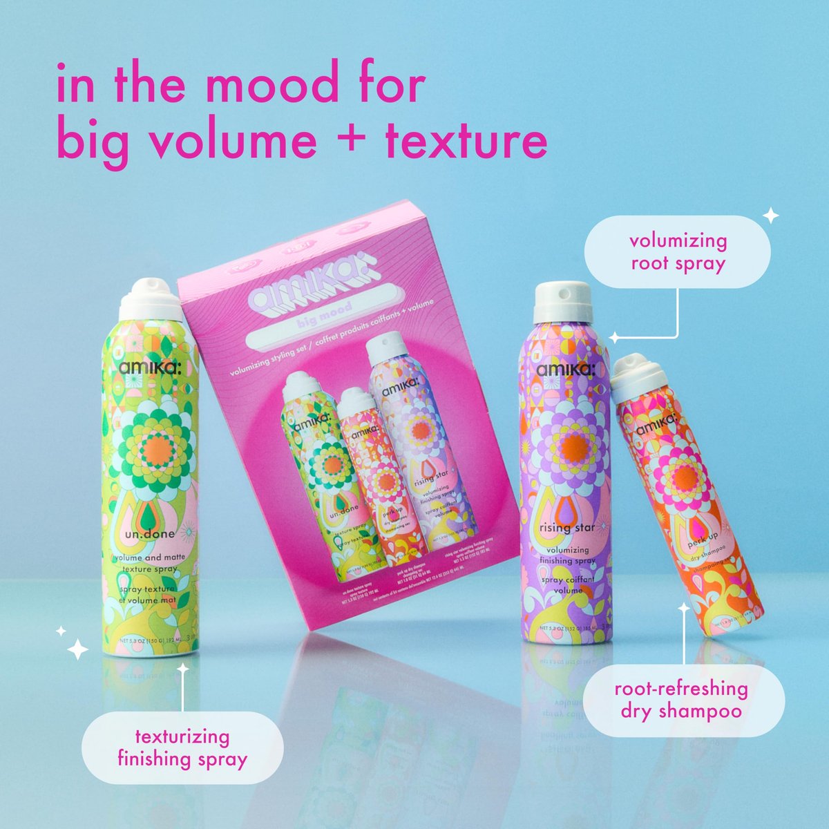 Amika Big Mood Volumizing Styling Set – Touchable Volume & Texture Gift Set Avelisse