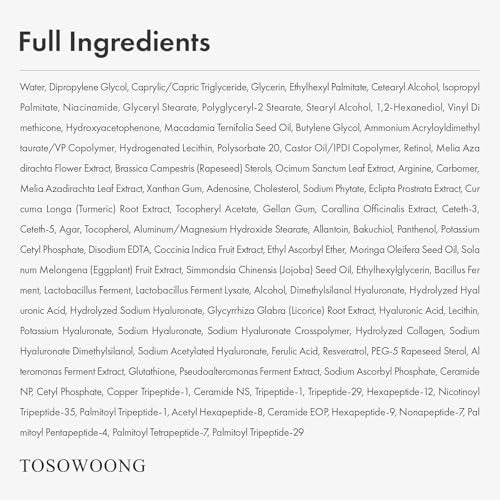 TOSOWOONG Real Retinol 0.1% Night Cream – Anti-Aging Face Moisturizer with Retinol & Bakuchiol, Firm Skin, Reduce Wrinkles, Minimize Pores | Korean Skincare for Face & Neck, 50ml Avelisse