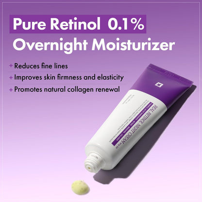 TOSOWOONG Real Retinol 0.1% Night Cream – Anti-Aging Face Moisturizer with Retinol & Bakuchiol, Firm Skin, Reduce Wrinkles, Minimize Pores | Korean Skincare for Face & Neck, 50ml Avelisse