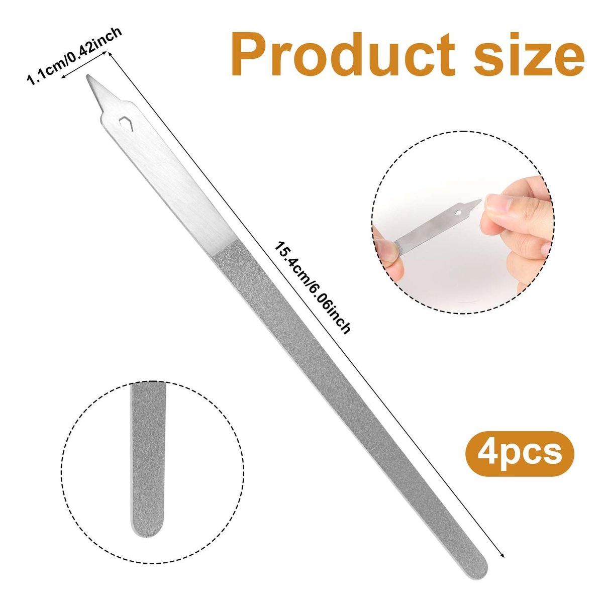 4pcs Diamond Dust Double Sided Stainless Steel Nail Files with Sharp Pointed Tip - Professional Manicure Pedicure Tools for Fingernail & Toenail - görsel 3