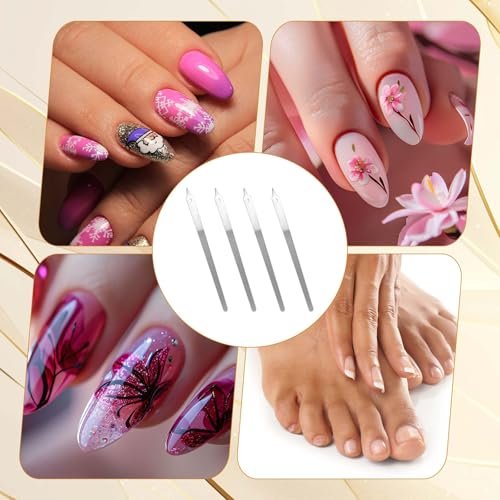 4pcs Diamond Dust Double Sided Stainless Steel Nail Files with Sharp Pointed Tip - Professional Manicure Pedicure Tools for Fingernail & Toenail - görsel 12