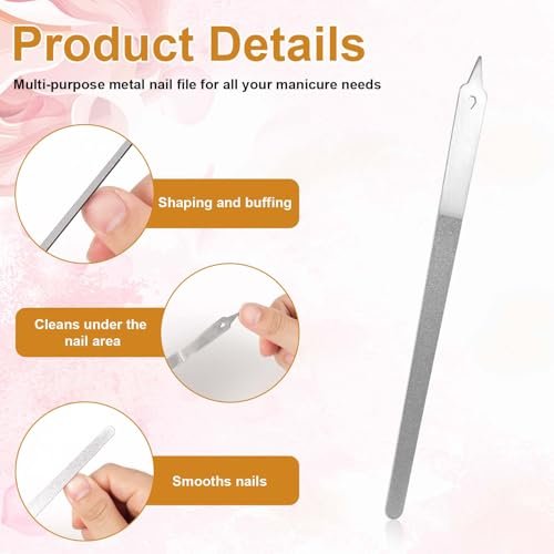 4pcs Diamond Dust Double Sided Stainless Steel Nail Files with Sharp Pointed Tip - Professional Manicure Pedicure Tools for Fingernail & Toenail - görsel 8