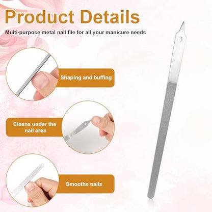 4pcs Diamond Dust Double Sided Stainless Steel Nail Files with Sharp Pointed Tip - Professional Manicure Pedicure Tools for Fingernail & Toenail