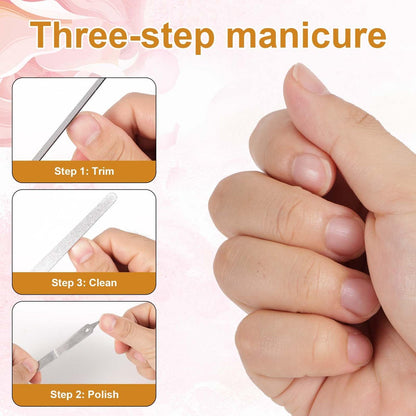 4pcs Diamond Dust Double Sided Stainless Steel Nail Files with Sharp Pointed Tip - Professional Manicure Pedicure Tools for Fingernail & Toenail
