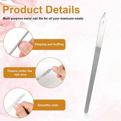 4pcs Diamond Dust Double Sided Stainless Steel Nail Files with Sharp Pointed Tip - Professional Manicure Pedicure Tools for Fingernail & Toenail