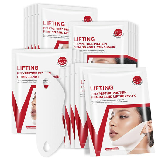 YAFUSIPE V Line Face Lifting Mask – 10 Pack V Line Chin Strap Lifting Double Chin Reducer, Polypeptide Protein Collagen Neck and Face Slimming Masks, Hydrating Neck Sheet Mask for Women Tightening Avelisse