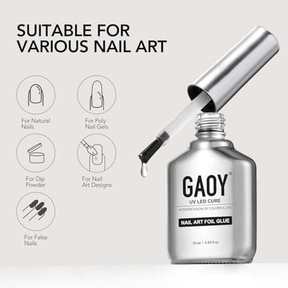 GAOY 16ml Nail Foil Glue – High Adhesion Foil Transfer Gel for Nail Art Stickers, Soak Off UV Light Cure Gel Nail Polish