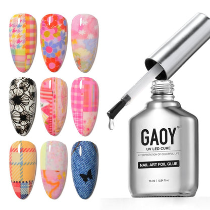 GAOY 16ml Nail Foil Glue – High Adhesion Foil Transfer Gel for Nail Art Stickers, Soak Off UV Light Cure Gel Nail Polish