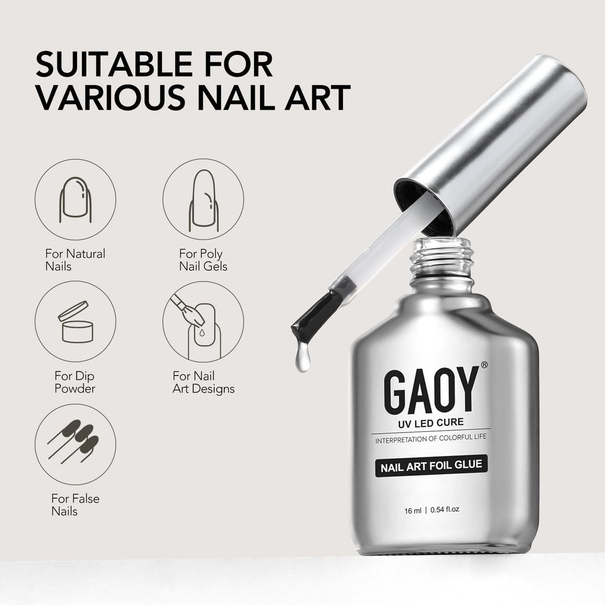 GAOY 16ml Nail Foil Glue – High Adhesion Foil Transfer Gel for Nail Art Stickers, Soak Off UV Light Cure Gel Nail Polish - görsel 11