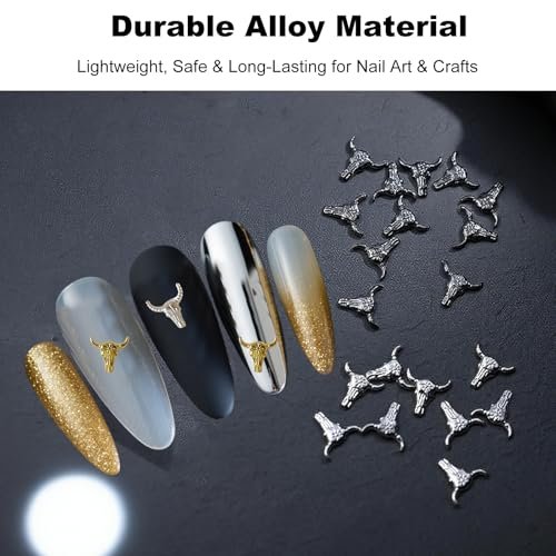 ZGGAZCA 100Pcs Cowboy Nail Charms - Western Rodeo Nail Art Decorations, Gold Silver Gunmetal Nail Accessories for Acrylic Designs Avelisse