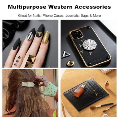 ZGGAZCA 100Pcs Cowboy Nail Charms - Western Rodeo Nail Art Decorations, Gold Silver Gunmetal Nail Accessories for Acrylic Designs Avelisse