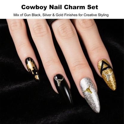 ZGGAZCA 100Pcs Cowboy Nail Charms - Western Rodeo Nail Art Decorations, Gold Silver Gunmetal Nail Accessories for Acrylic Designs Avelisse