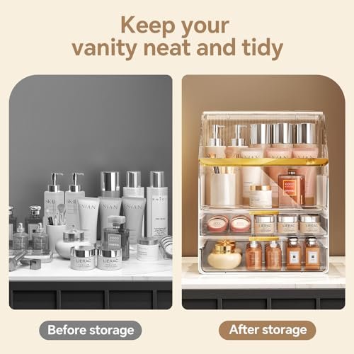 Clear 3-Tier Makeup Organizer Countertop with Lid - Ducoak Acrylic Skincare Storage for Vanity, Bathroom & Desk Avelisse