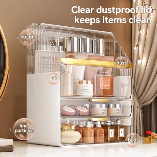 Clear 3-Tier Makeup Organizer Countertop with Lid - Ducoak Acrylic Skincare Storage for Vanity, Bathroom & Desk Avelisse